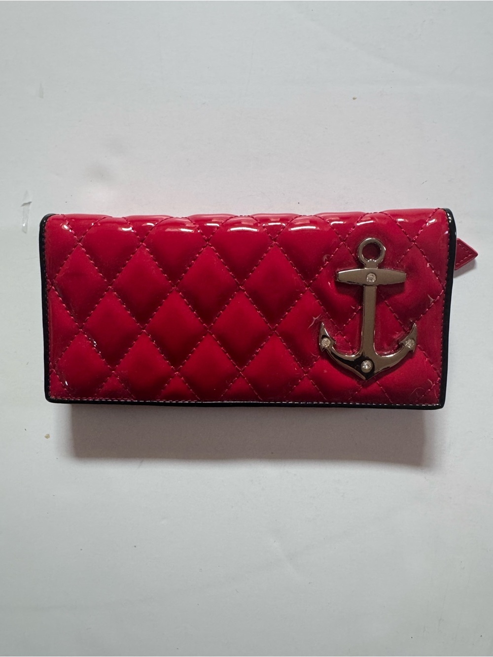 Lux de Ville Quilted Red Patent Wallet with Anchor Accent
